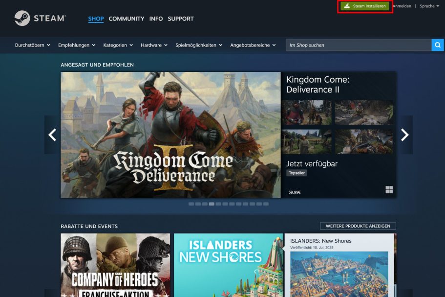 Steam-Website aufrufen: Steam-Website aufrufen